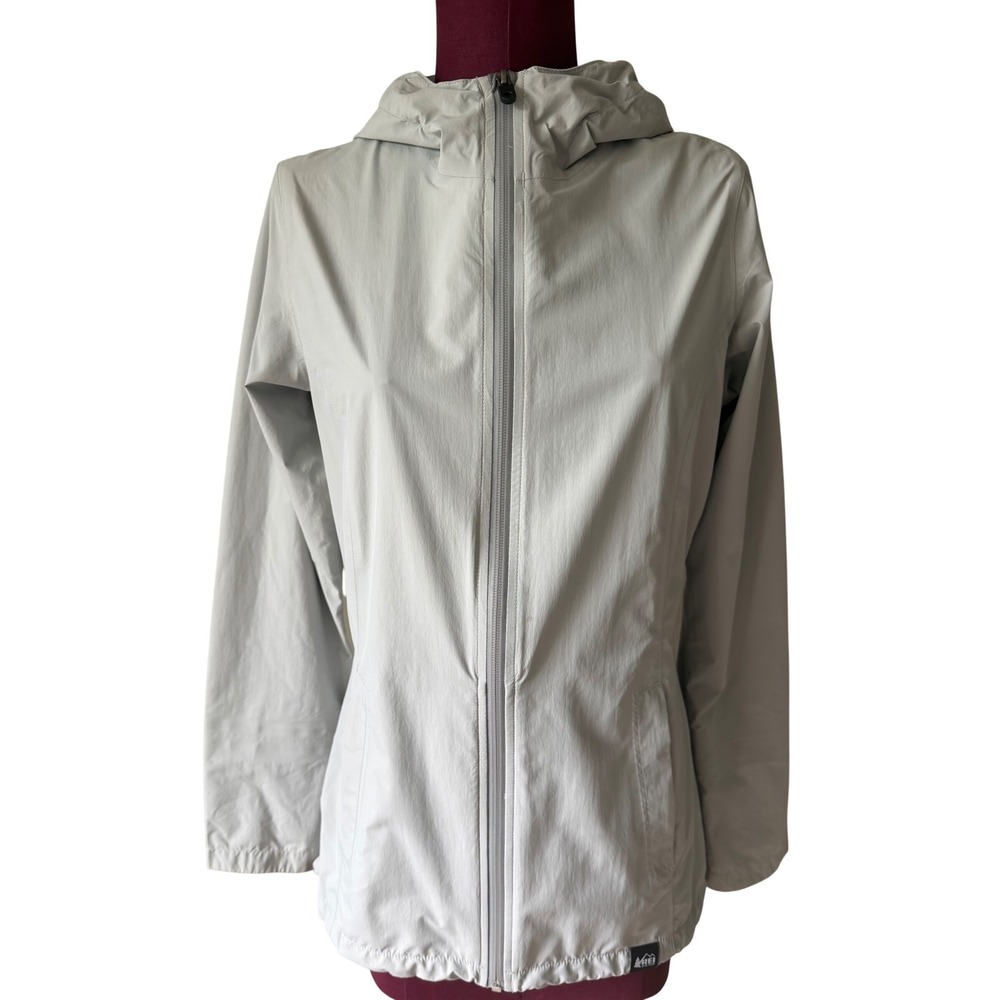 REI Co-op Womens Jacket Hooded Rain Full Zip Waterproof Gray XS